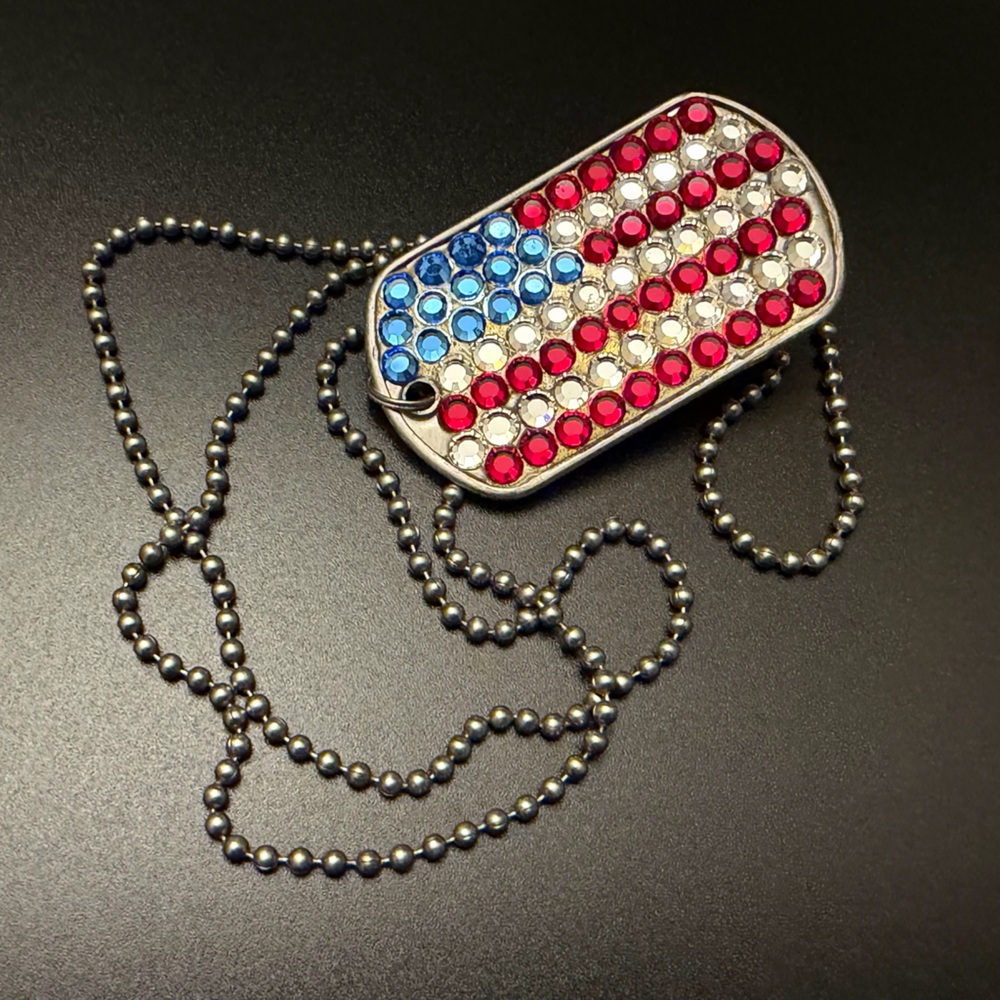 Bejeweled American Flag Dog Tag Necklace